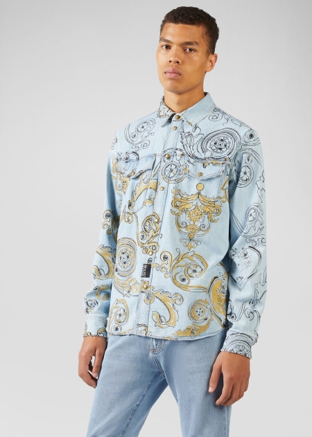 Camasa Denim Versace Versace Baroque Print Barbati | XUPMTJI-59